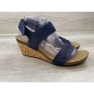 Rockport Total Motion Women's Blue Cork Wedge Sandals Laser Cut 9 Comfort Shoes